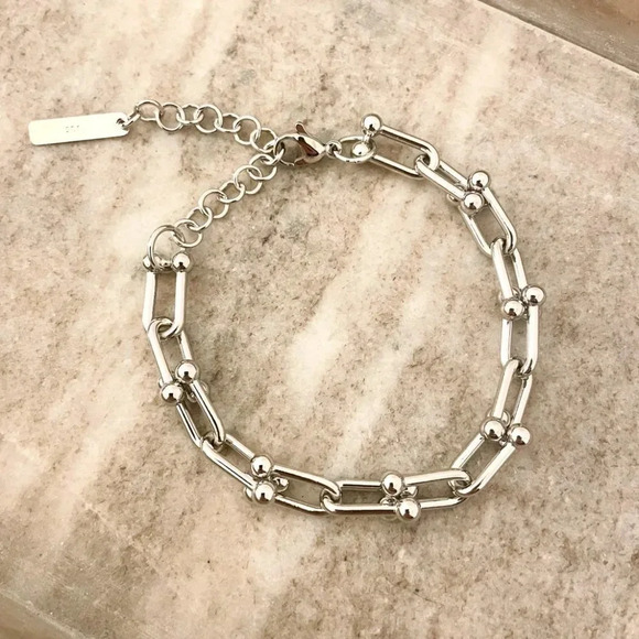 925 Sterling Silver U-Link Bracelet Horseshoe Bracelet Chunky Modern Bracelet - Picture 2 of 10
